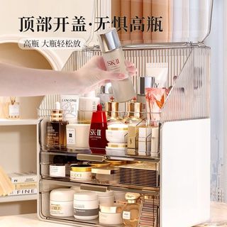 化妆品桌面收纳盒透明防尘大容量护肤品口红水乳化妆台收纳盒