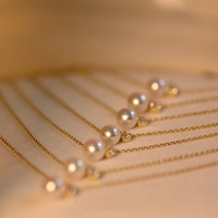 花饰庄园S925银镀18K金珍珠贝珠项链简约法式锁骨链单颗吊坠小粒轻奢精致 金色 925银