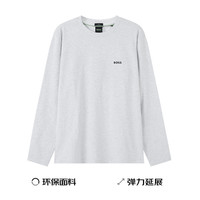 雨果博斯 男士棉质环保面料圆领长袖T恤卫衣 50506365 001 黑色白色小LOGO胶印 XL