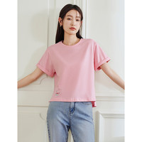 初语开叉短袖t恤女2024夏季设计感宽松显瘦短款白色上衣小衫 轻烟粉8421801 M