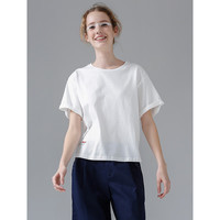 初语开叉短袖t恤女2024夏季设计感宽松显瘦短款白色上衣小衫 米白色8421801 XL