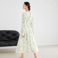2024秋装优雅碎花裙系带领松紧腰灯笼袖女式长袖连衣裙