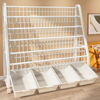 伊思家儿童书架落地置物架家用阅读区绘本架简易宝宝书柜多层玩具收纳架 XL号4层书架+2层收纳架-带轮子