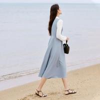 【AN大码系列】2024秋装不对称捏褶撞色假两件女式连衣裙