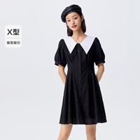 森马 Semir【俏皮翻领】夏季刺绣泡泡袖女短裙收腰显瘦小个子连衣裙夏季女裙