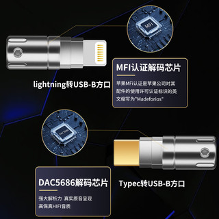 YYTCG纯银解码线A转C 方口转Type-C 方口音频线 DAC解码线/器 手机电脑平板接调音台解码功放连接线1米