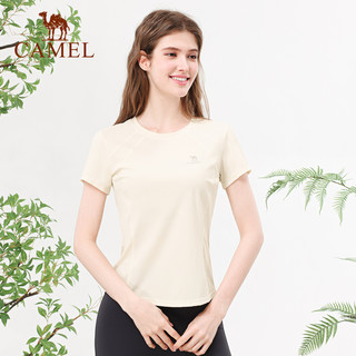 骆驼冰丝瑜伽服上衣女夏季薄款运动服短袖跑步T恤服快干衣服 XL