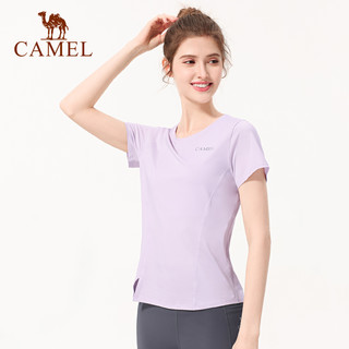 骆驼冰丝瑜伽服上衣女夏季薄款运动服短袖跑步T恤服快干衣服 XL