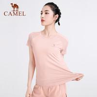 骆驼冰丝瑜伽服上衣女夏季薄款运动服短袖跑步T恤服快干衣服 2XL