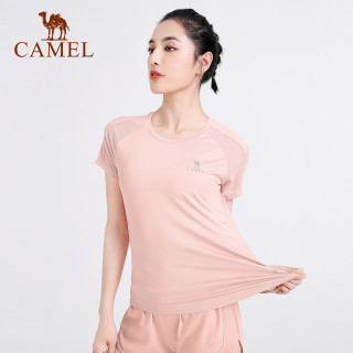 骆驼 CAMEL冰丝瑜伽服上衣女夏季薄款运动服短袖跑步T恤服快干衣服 XL