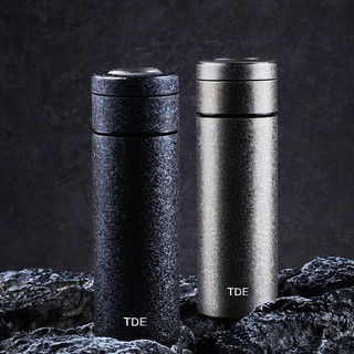 TDE316不锈钢保温杯大容量茶水分离水杯子机械温显泡茶水杯商务礼盒 黑色 500ml 机械表盘显温