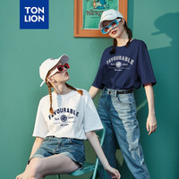 唐狮短袖T恤女新款前胸字母印花圆领短袖T恤