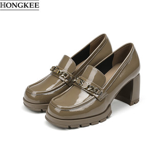  HONGKEE/红科 时尚优雅 女士乐福鞋 金属饰扣  杏色 39