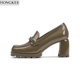  HONGKEE/红科 时尚优雅 女士乐福鞋 金属饰扣  杏色 39