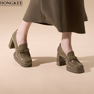  HONGKEE/红科 时尚优雅 女士乐福鞋 金属饰扣  杏色 39