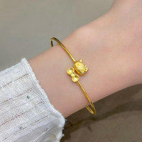 智玉云祥 999足金凯蒂猫黄金手镯女款 5G金猫咪蝴蝶结金镯子开口礼物送女友 金重约6.8g 克重多退少补