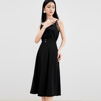 秋水伊人法式气质A字半身裙春季优雅复古赫本风中长款梨形MM裙子 黑色 S