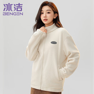 冰洁 BENGEN外套女春秋卫衣摇粒绒宽松休闲时尚运动风立领开衫上衣 黑色 M  M（90-110斤）