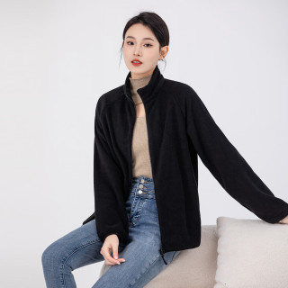 冰洁 BENGEN外套女春秋百搭休闲拉链保暖气质摇粒绒上衣 黑色 M(90-115斤) 黑色（女）