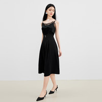 秋水伊人法式气质A字半身裙春季优雅复古赫本风中长款梨形MM裙子 黑色 L