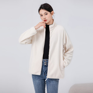 冰洁 BENGEN外套女春秋百搭休闲拉链保暖气质摇粒绒上衣 黑色 S(65-95斤)  黑色（女）