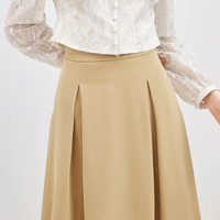 秋水伊人法式气质A字半身裙春季优雅复古赫本风中长款梨形MM裙子 土黄 S