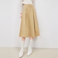 秋水伊人法式气质A字半身裙春季优雅复古赫本风中长款梨形MM裙子 土黄 M