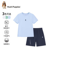 暇步士(Hush Puppies)【速干】童装儿童男大童2025夏季舒适透气青春活力运动风套装 海浪绿 110