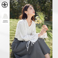 【AN大码系列】2025春装法式度假风设计感系带V领女式衬衫
