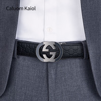 Caluom Kaiol品牌皮带男自动扣真皮腰带纯牛皮商务男士裤腰带 8048枪色/实木花束礼盒 115cm -130cm默认(可修剪)
