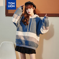 唐狮（TonLion）圆领卫衣女春秋外套韩版宽松潮上衣 E女款/无绒款/砖青蓝 S
