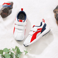 LI-NING KIDS李宁儿童运动鞋2025春季软底轻便男童女小童休闲鞋宝宝鞋 标准白/朱砂红/舰蓝 皮革款 28  内长约18.2cm适合脚长17.2cm