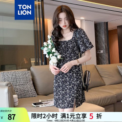 TONLION 唐狮 女开叉碎花短袖连衣裙 WP