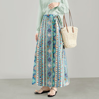 她池波西米亚风半身裙2025春装女一片式高腰长款印花裙