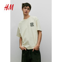 H&M男装女装T恤2025夏季休闲纯棉字母图案印花圆领短袖0967955 浅米色/Better Than Ever XS 165/84