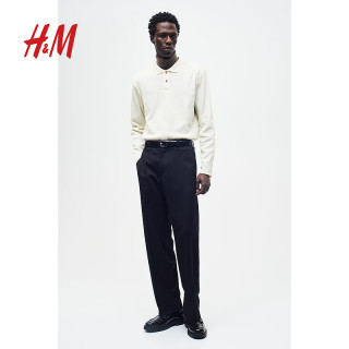 H&M男装Polo衫春季舒适休闲潮流华夫格长袖上衣1209975