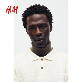 H&M男装Polo衫春季舒适休闲潮流华夫格长袖上衣1209975