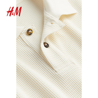 H&M男装Polo衫春季舒适休闲潮流华夫格长袖上衣1209975