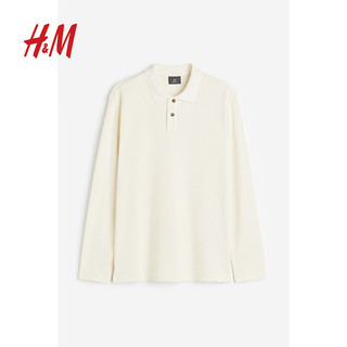 H&M男装Polo衫春季舒适休闲潮流华夫格长袖上衣1209975