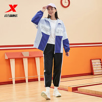 特步（XTEP）运动风衣女秋冬撞色宽松夹克女双层外套 轻纱紫/电光紫/珍珠白 XS