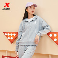 特步（XTEP）潮流外套女秋冬宽松针织连帽上衣 浅花灰 XL