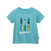 千趣会 SENSHUKAI童装夏装男童休闲时尚运动风印花轻薄柔软棉质短袖T恤 海蓝色 150 cm