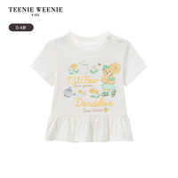Teenie Weenie Kids小熊童装25夏季新款女宝宝花边底摆印花短袖T恤打底衫