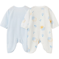 童泰(TONGTAI)婴儿连体衣夏季新生儿衣服宝宝家居内衣蝴蝶衣2件装 蓝色52cm