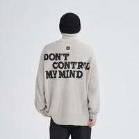 PCLP标语刺绣高领毛衣国潮牌宽松春秋季针织衫拉链开衫外套男 黑色 S