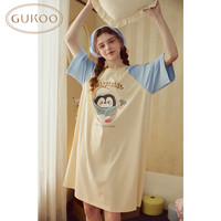 果壳（Gukoo）睡裙女春夏新款小企鹅系列睡衣宽松大卡通家居服睡裙 奶油黄 M