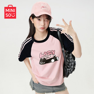 MINISO/名创优品腊肠狗短袖t恤女2025夏季女装蓝色上衣D 【100%纯棉】芭蕾粉(粉墨猫) L