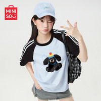 MINISO/名创优品腊肠狗短袖t恤女2025夏季女装蓝色上衣D 【100%纯棉】浅蓝(m害羞小狗) 2XL