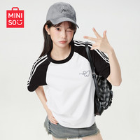 MINISO/名创优品腊肠狗短袖t恤女2025夏季女装蓝色上衣D 【100%纯棉】白(m线条蝴蝶胸标)