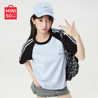 MINISO/名创优品腊肠狗短袖t恤女2025夏季女装蓝色上衣D 【100%纯棉】浅蓝(m神奇骨头胸标) XL